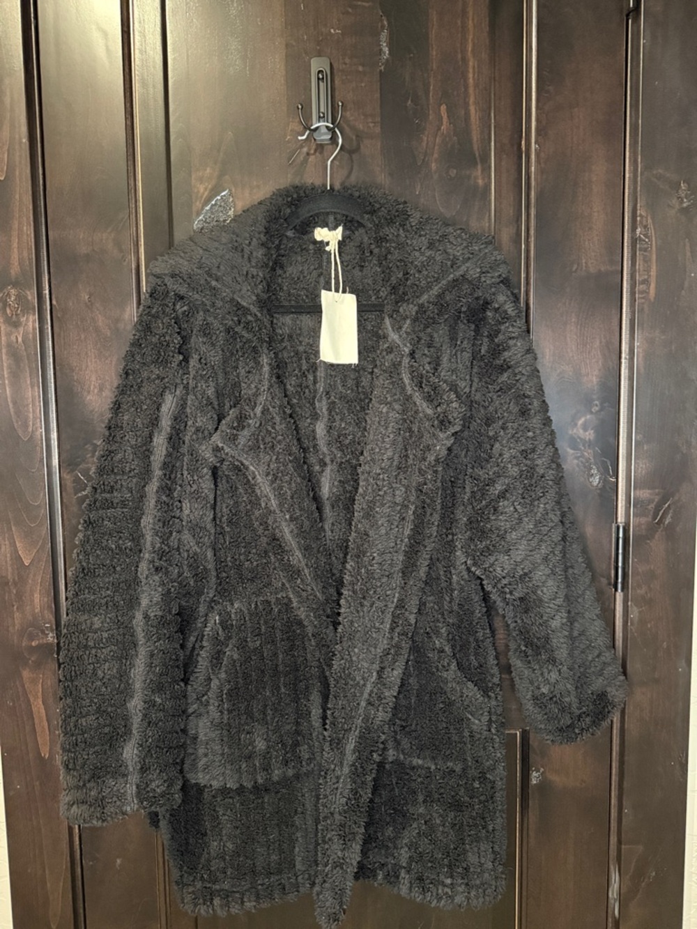 Hem & Thread Black Plush Hooded Cardigan/Jacket
